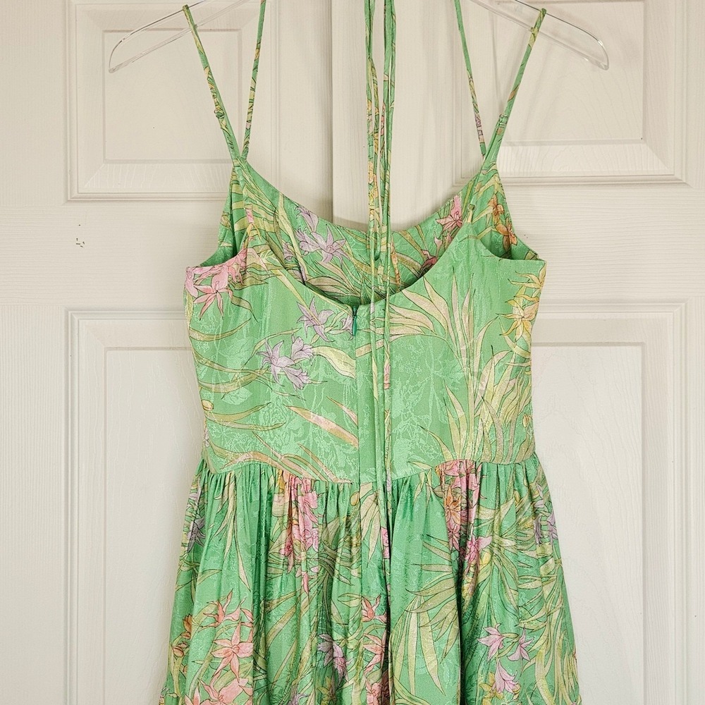 Delfi Collective Jacky Mini Dress Green‎ Tropical Floral Metallic Jacquard S NEW - Picture 6 of 10